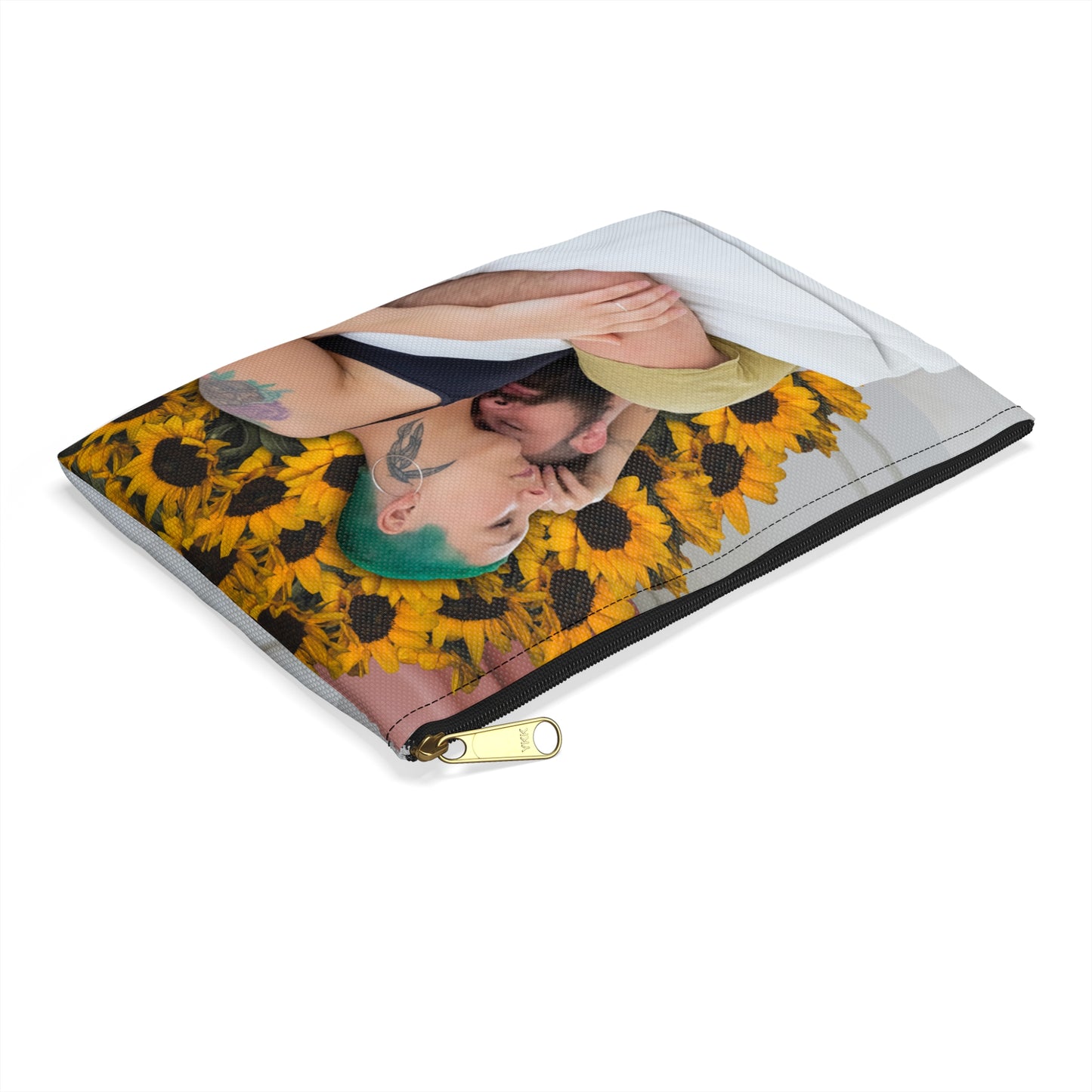 Loving Couple & Sunflowers Accessory Pouch - Surreal Artwork "Sunflowers In Your Room"
