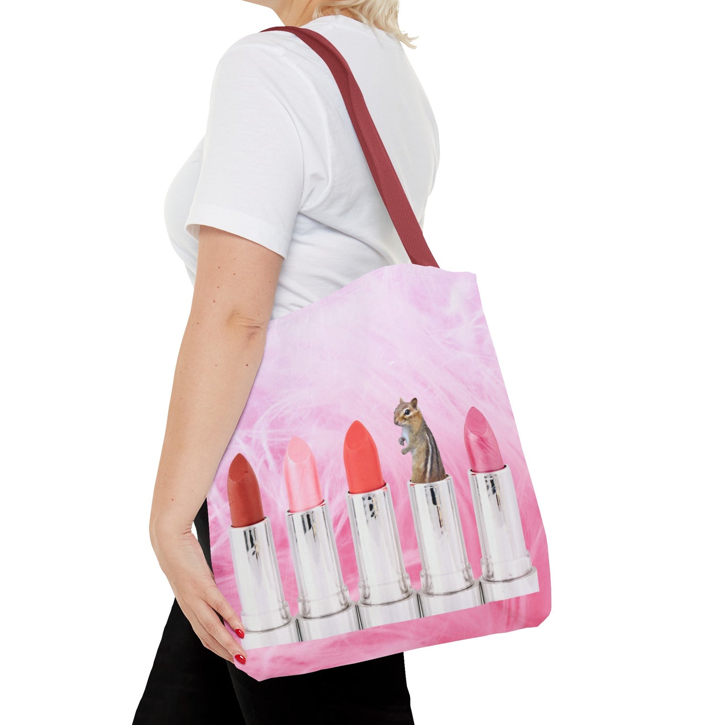Vibrant Lipstick Tote Bag with Chipmunk Surprise - Unique Gift "Shocking Color"