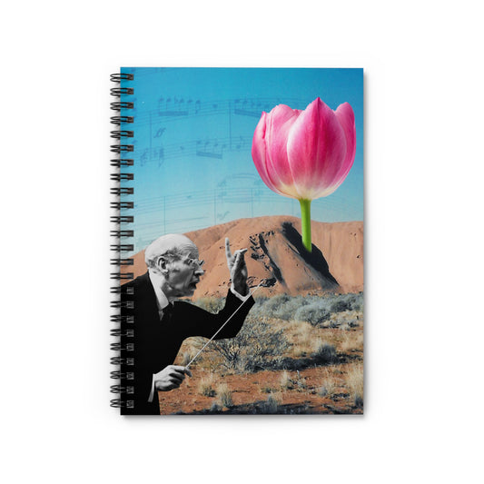 Spiral Notebook with 'The Floral Conductor' Collage - Music and Nature Harmonized, Perfect For Music Lovers