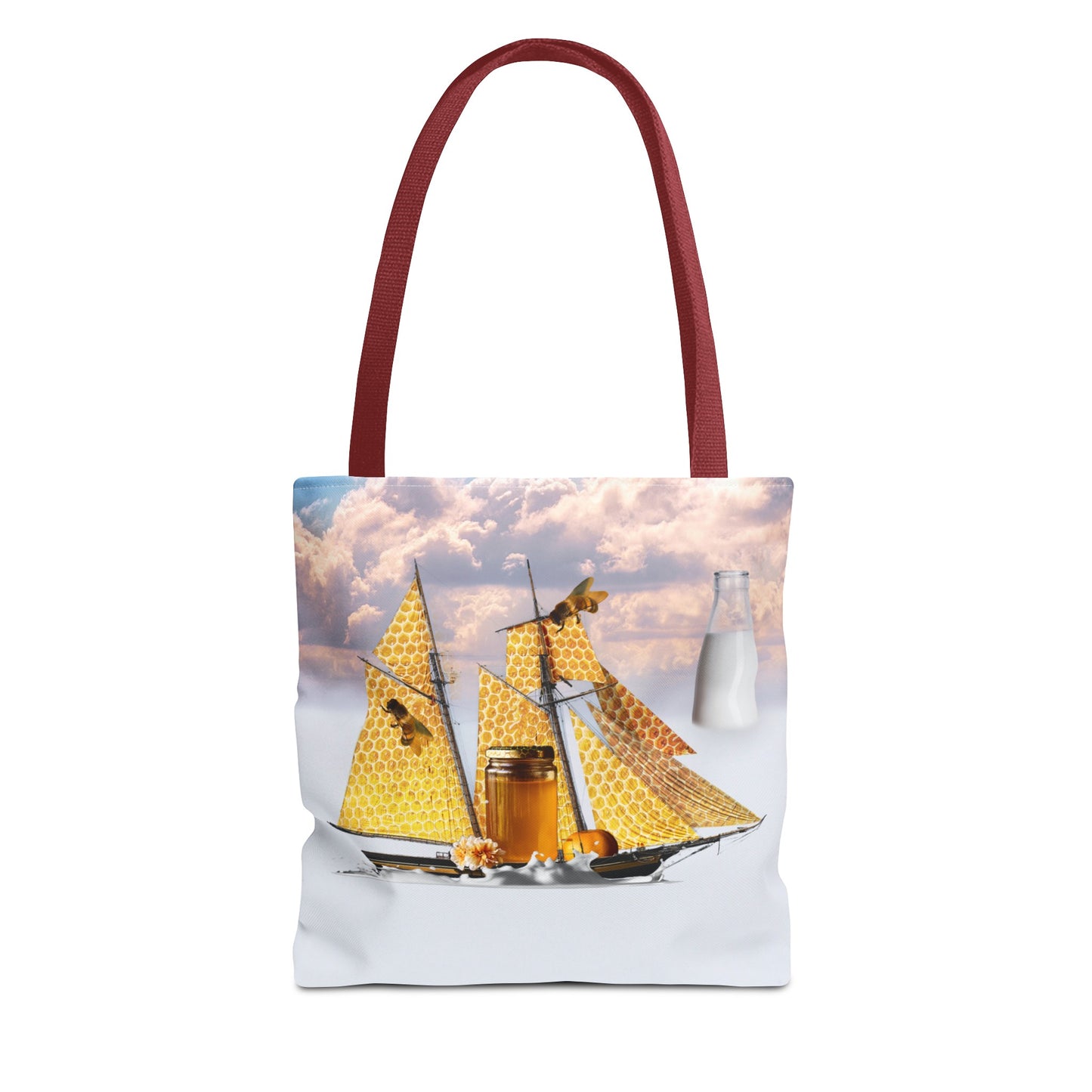 Tote Bag, Bees at Sea on Honeycomb Ship 'Milk & Honey' Surreal Whimsical Collage Art