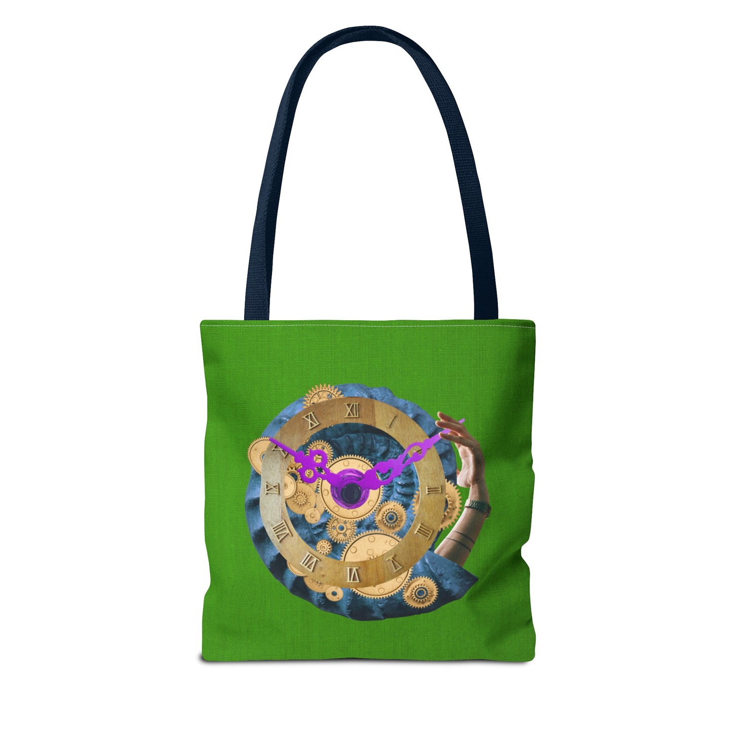 Steampunk Clock Tote Bag with Surreal Ammonite Art Print - Departure Time
