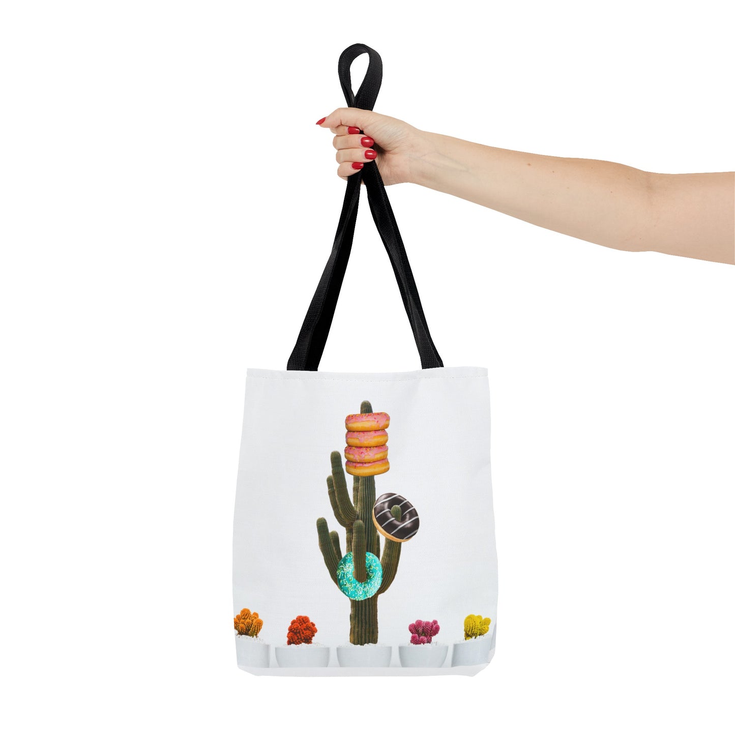 Collage Art Tote Bag featuring 'Giving Tree' & Colorful Donut Cactus Design