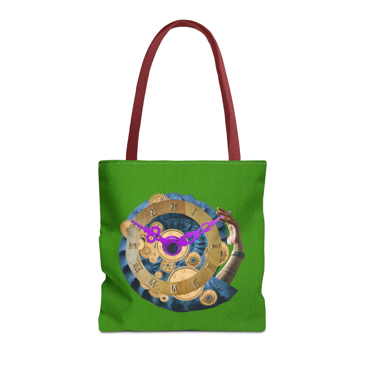 Steampunk Clock Tote Bag with Surreal Ammonite Art Print - Departure Time