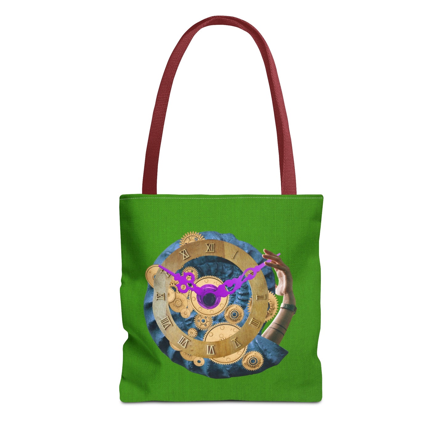 Steampunk Clock Tote Bag with Surreal Ammonite Art Print - Departure Time