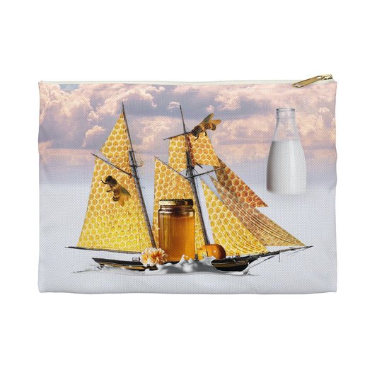 Whimsical Bees Adventure Accessory Pouch - Milk & Honey Collage Art