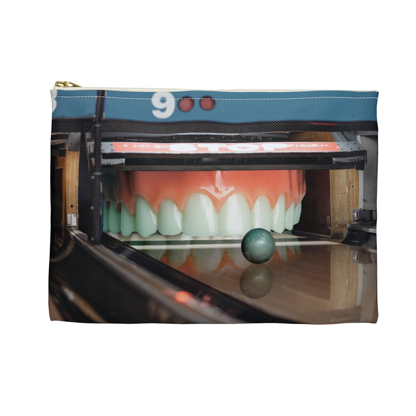 Whimsical Bowling Lane Art on Accessory Pouch - 'Gutter Mouth'