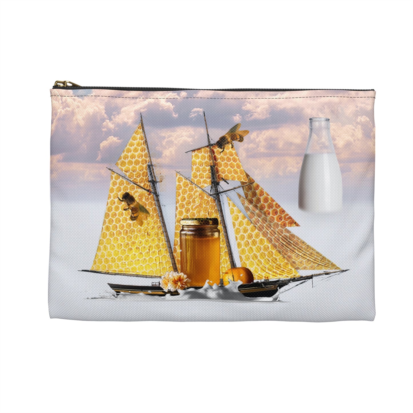 Whimsical Bees Adventure Accessory Pouch - Milk & Honey Collage Art