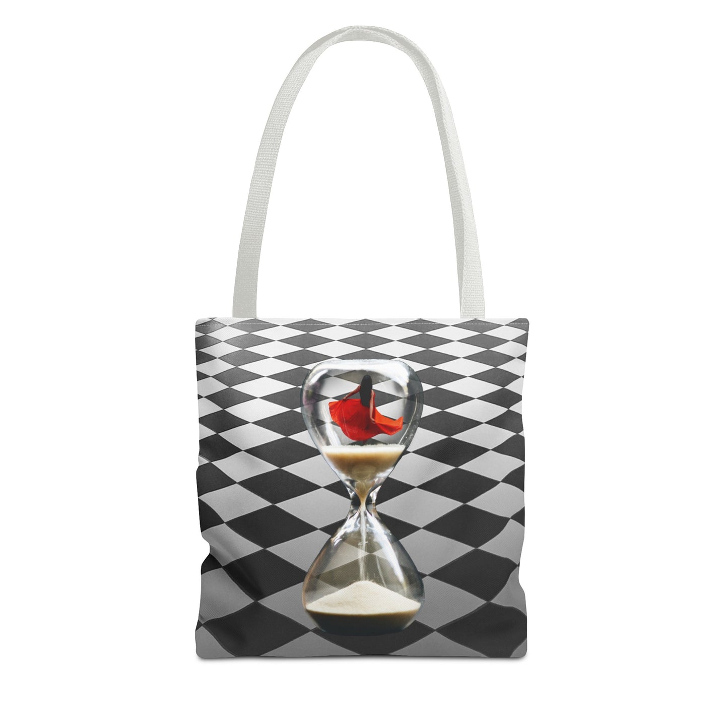 Red Dress Dancer Tote Bag - Surreal Art Checkerboard Design - Dance Through Life