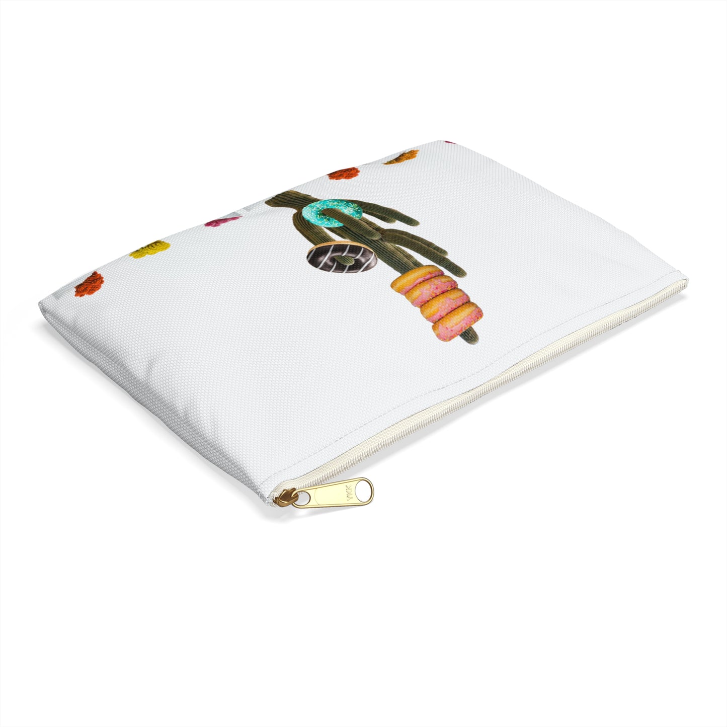 Unique Accessory Pouch Featuring 'Giving Tree' Collage Art with Colorful Donut Cactus Design