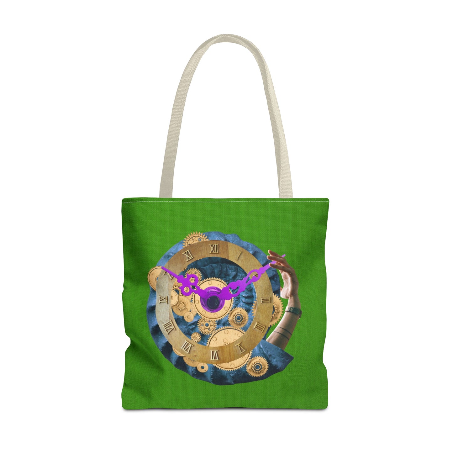 Steampunk Clock Tote Bag with Surreal Ammonite Art Print - Departure Time