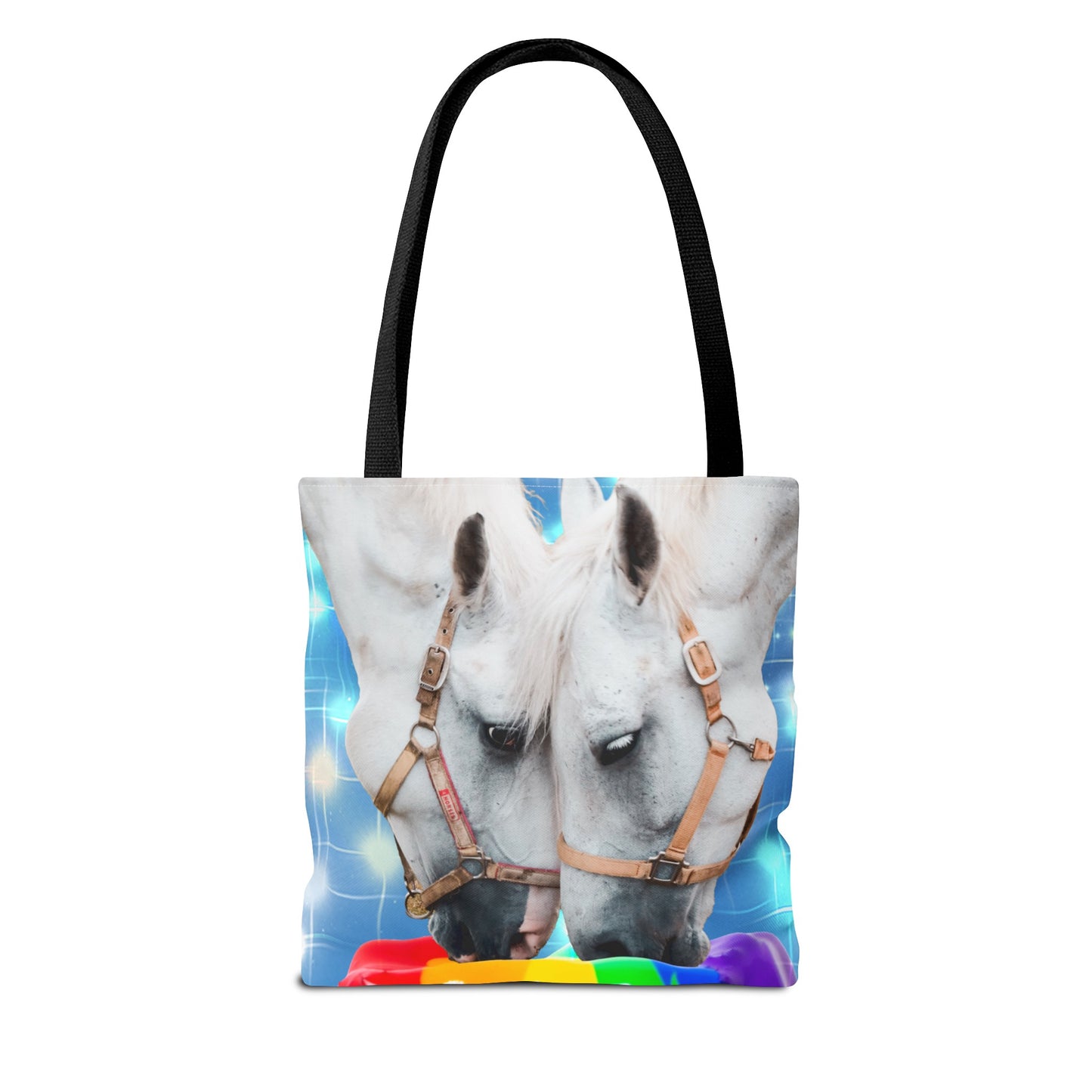 Unique Tote Bag "Pooping Rainbows" Art - White Horses Eating Rainbow Feed
