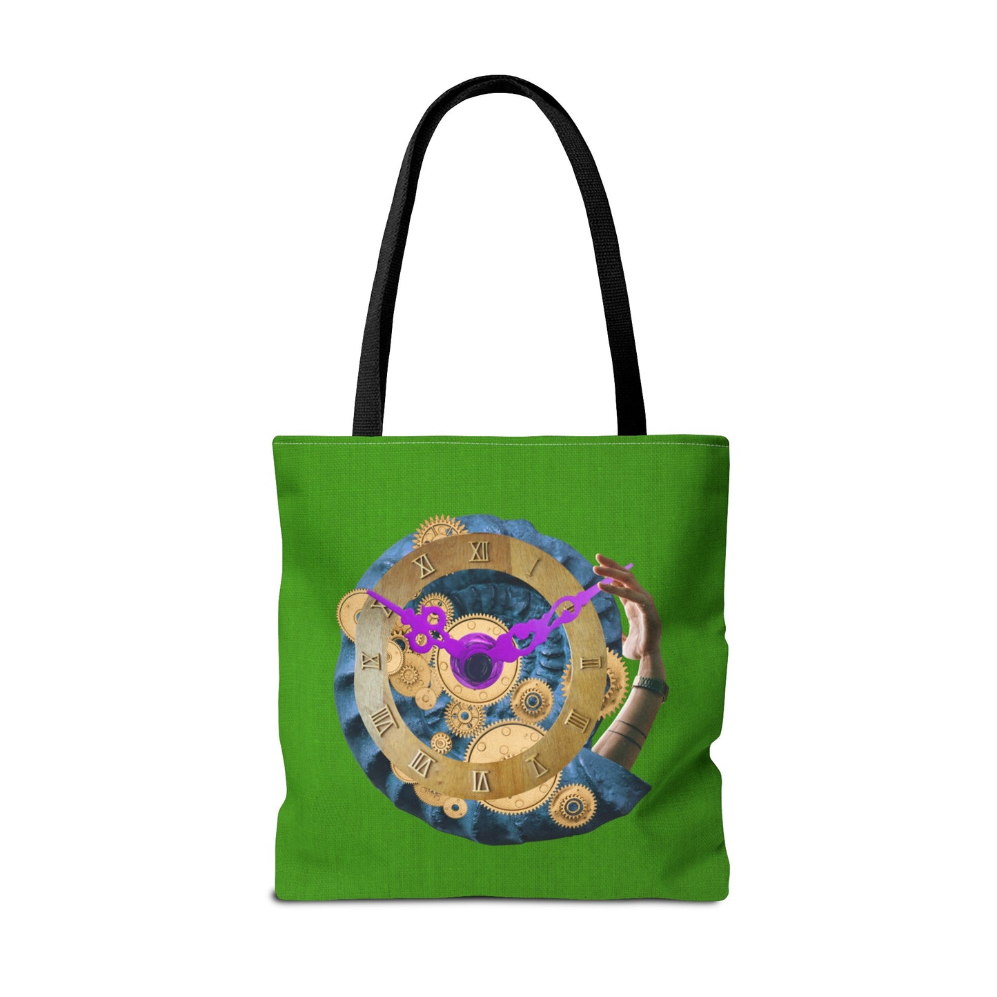 Steampunk Clock Tote Bag with Surreal Ammonite Art Print - Departure Time