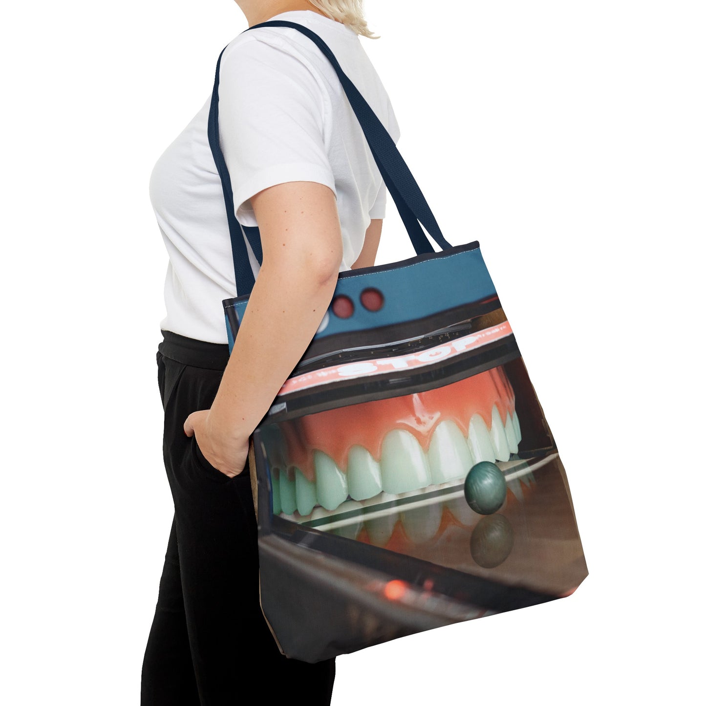 Gutter Mouth Tote Bag with Whimsical Bowling Lane Collage Art Bowler's Dental Tote