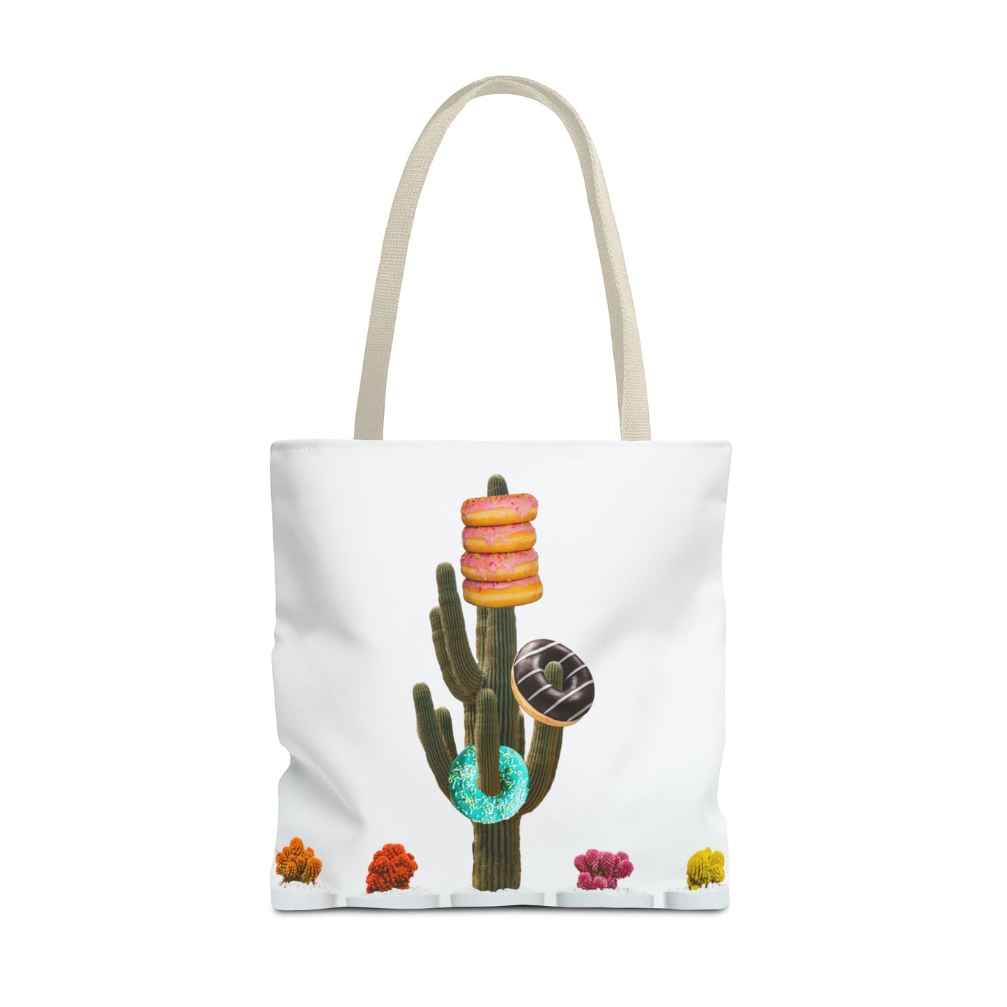 Collage Art Tote Bag featuring 'Giving Tree' & Colorful Donut Cactus Design
