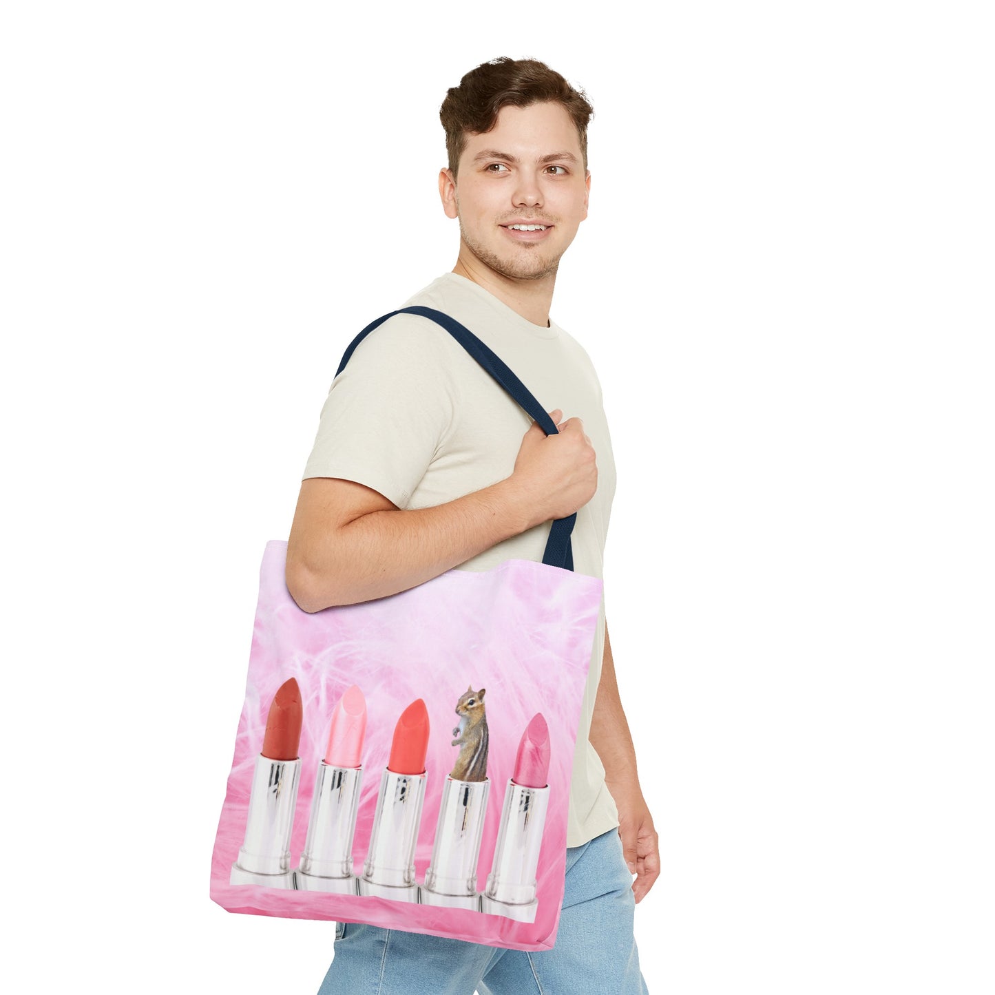 Vibrant Lipstick Tote Bag with Chipmunk Surprise - Unique Gift "Shocking Color"