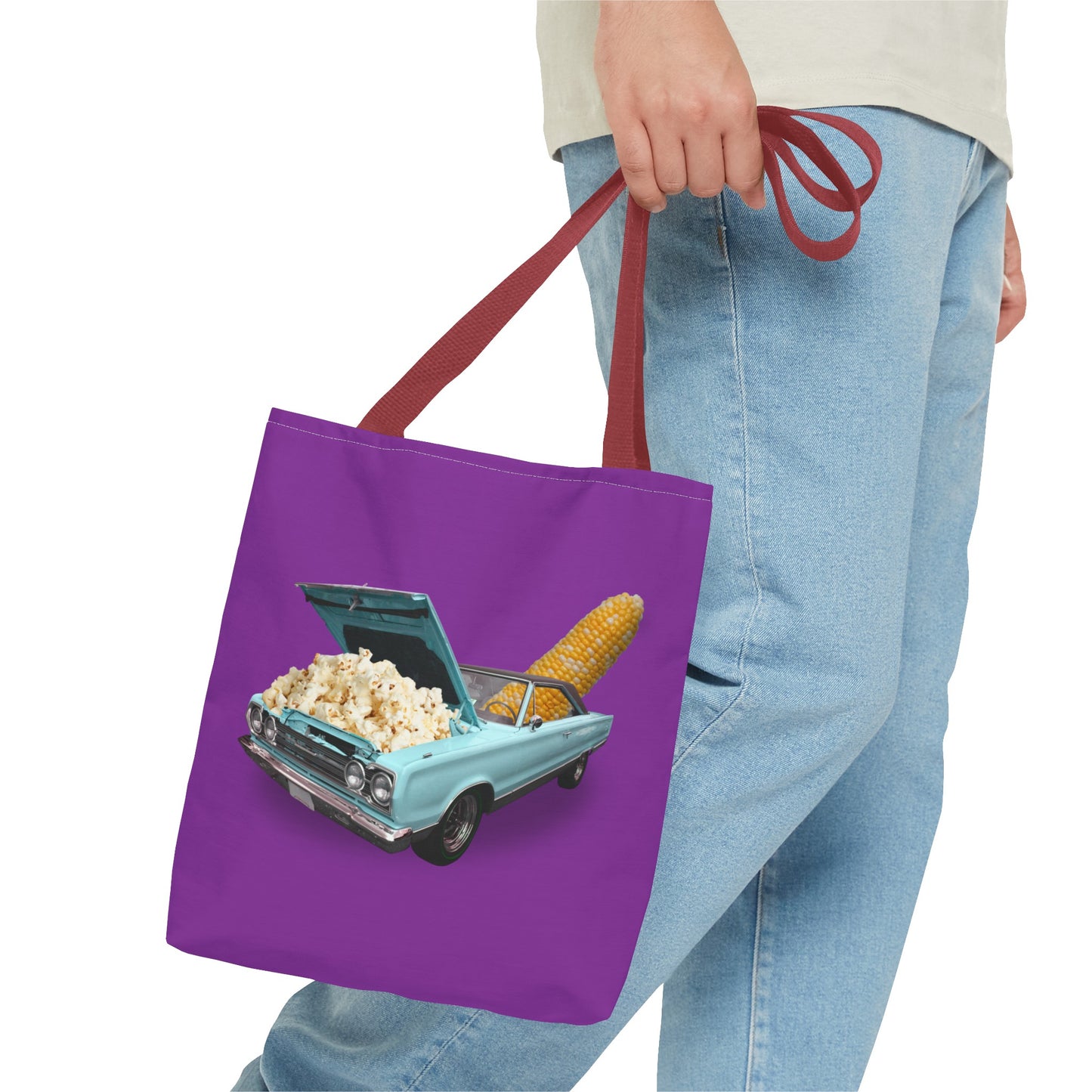 Quirky Tote Bag with Surreal Popcorn Car Art Print - Poppin' Ride
