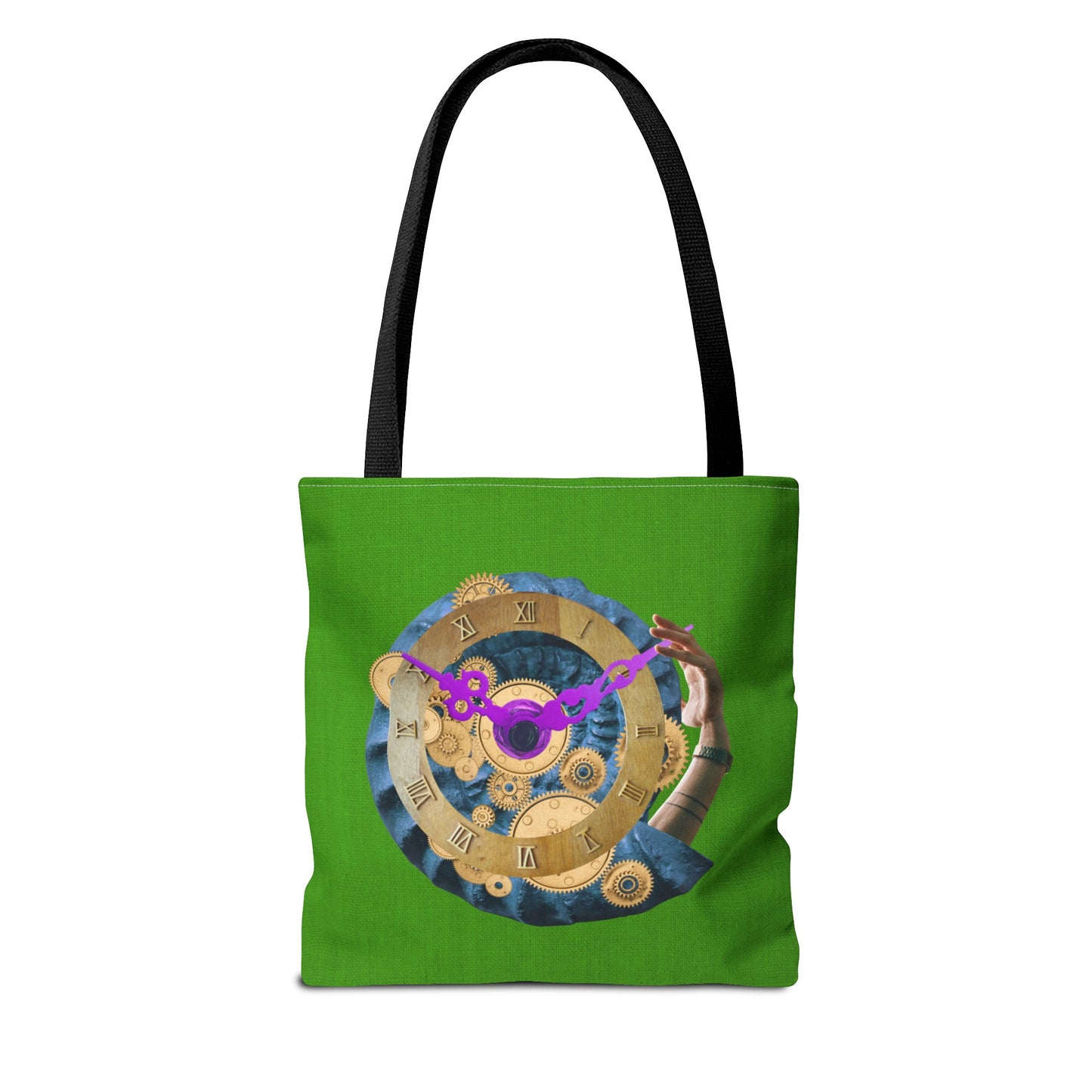 Steampunk Clock Tote Bag with Surreal Ammonite Art Print - Departure Time