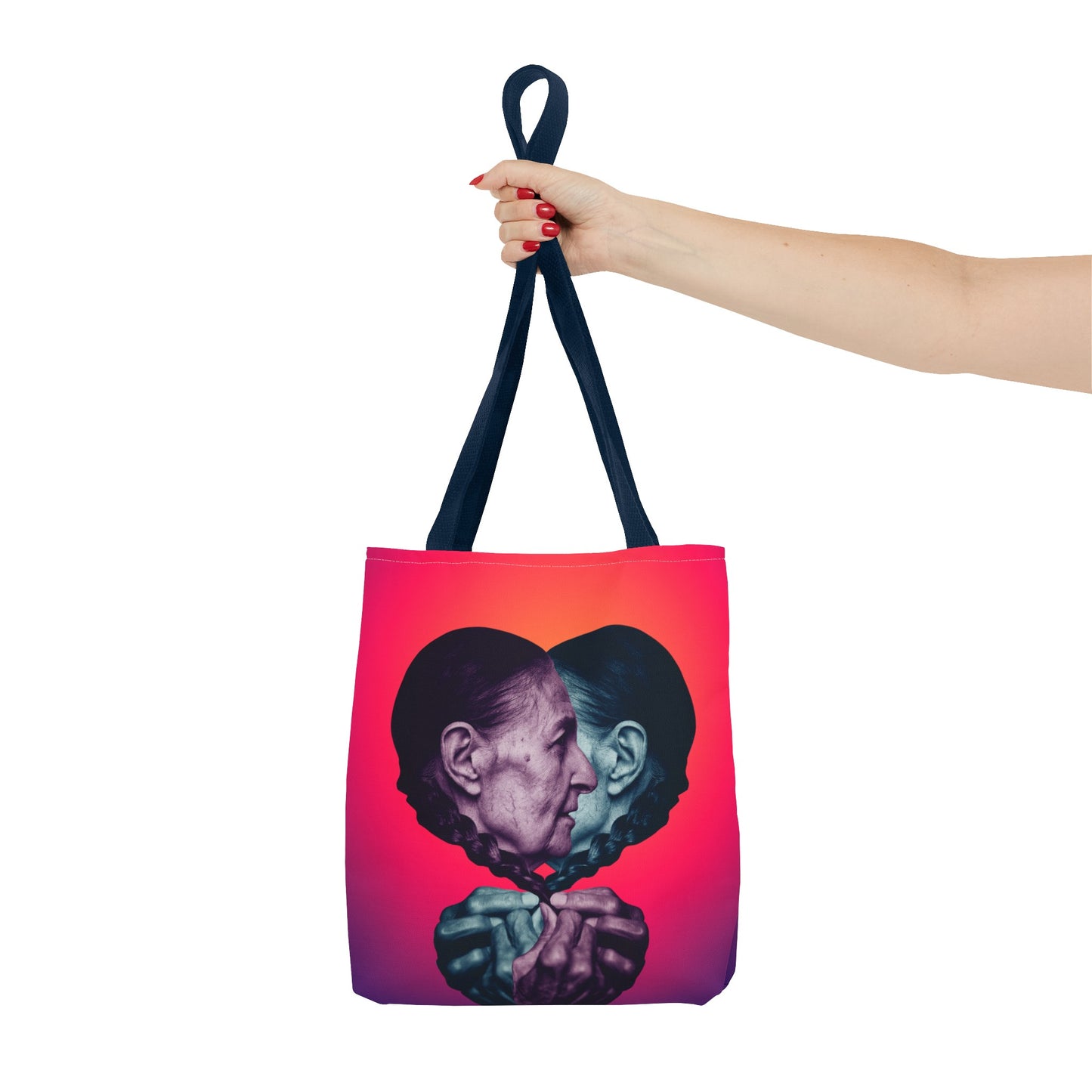 Mesmerizing Collage Art Tote Bag "Keeping Secrets" - Woman Whispering Secret into Her Own Ear