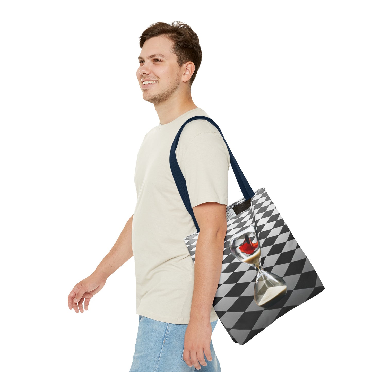 Red Dress Dancer Tote Bag - Surreal Art Checkerboard Design - Dance Through Life