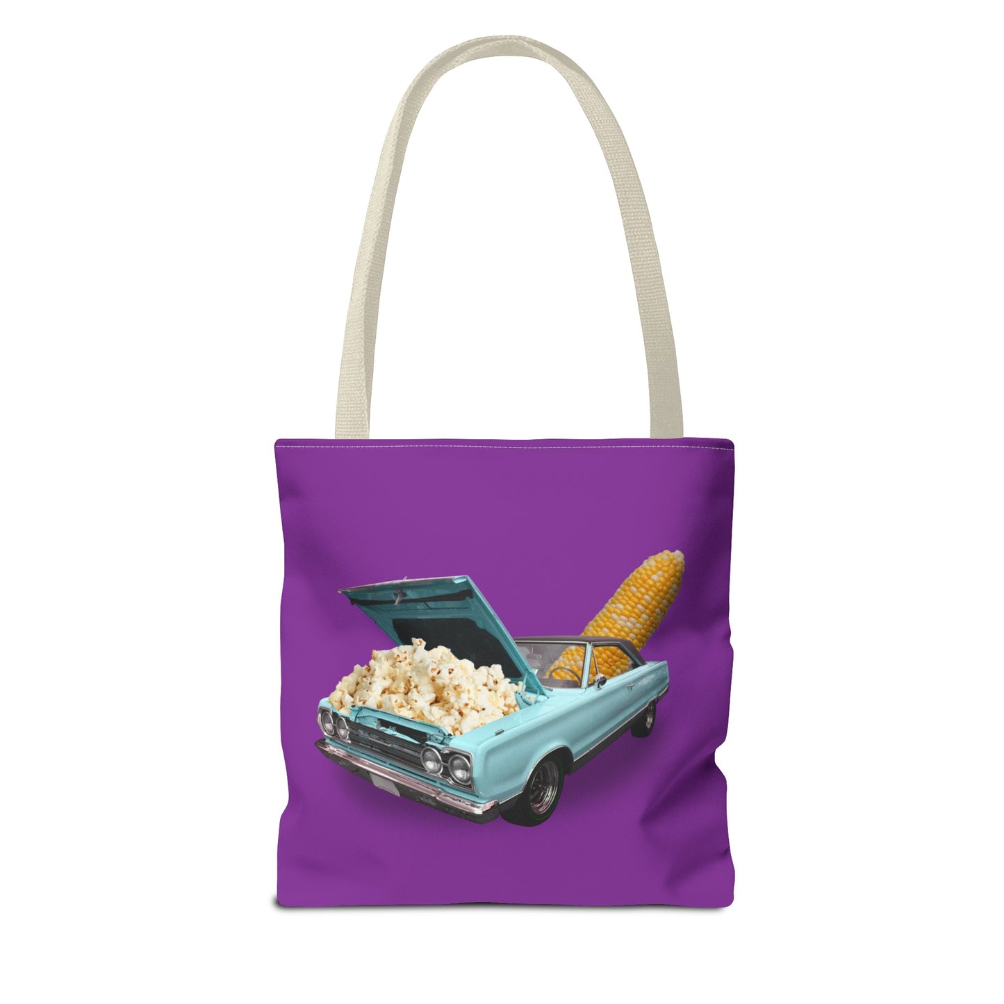 Quirky Tote Bag with Surreal Popcorn Car Art Print - Poppin' Ride