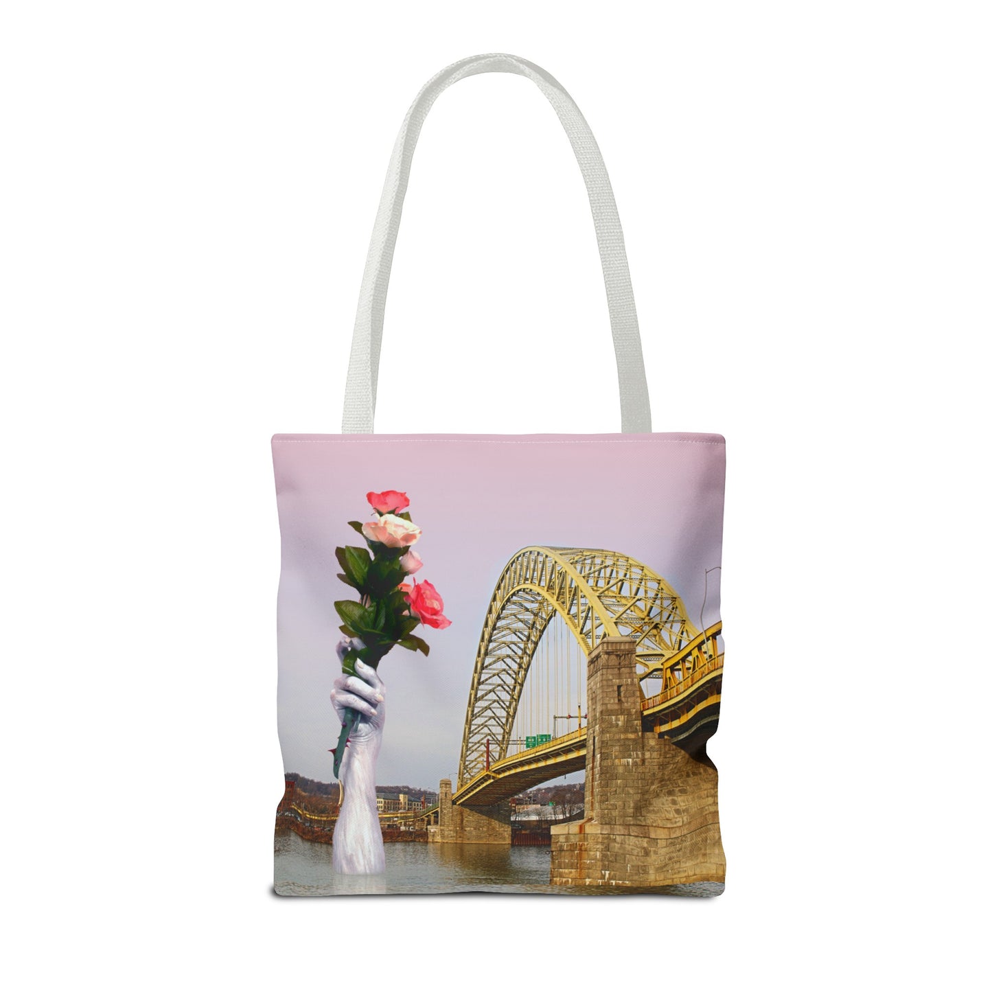Romantic Tote Bag for Valentine's and Long-Distance Lovers: A Bridge Too Far Design with Flowers