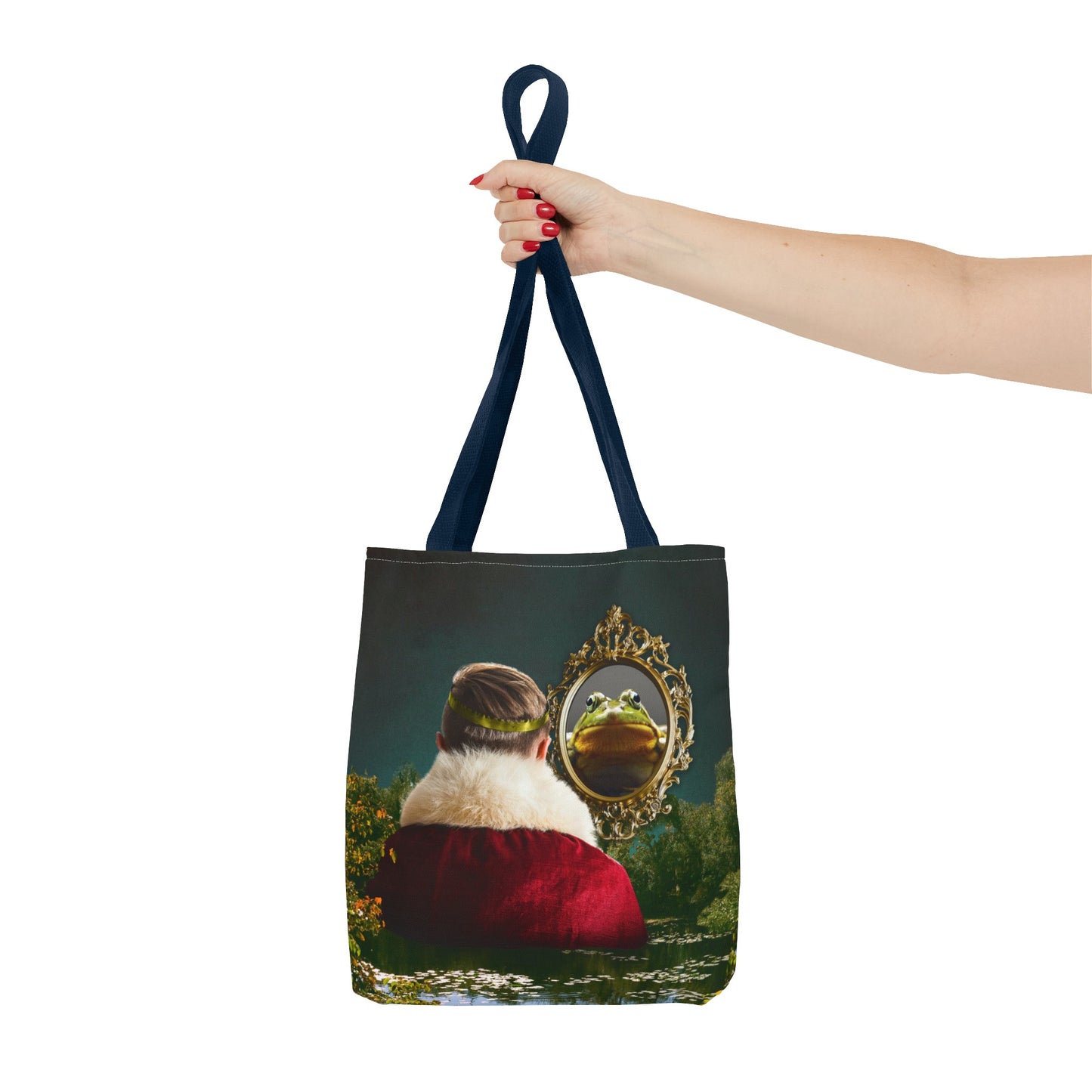 Frog Prince Reflection Tote Bag - Mystic Wetlands Collage Art Print