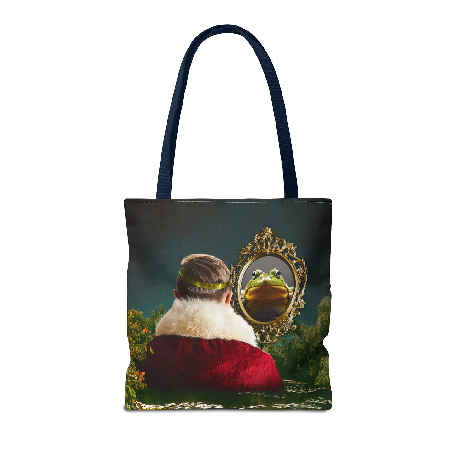 Frog Prince Reflection Tote Bag - Mystic Wetlands Collage Art Print