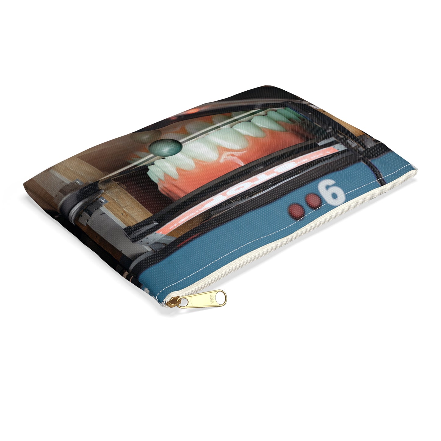 Whimsical Bowling Lane Art on Accessory Pouch - 'Gutter Mouth'