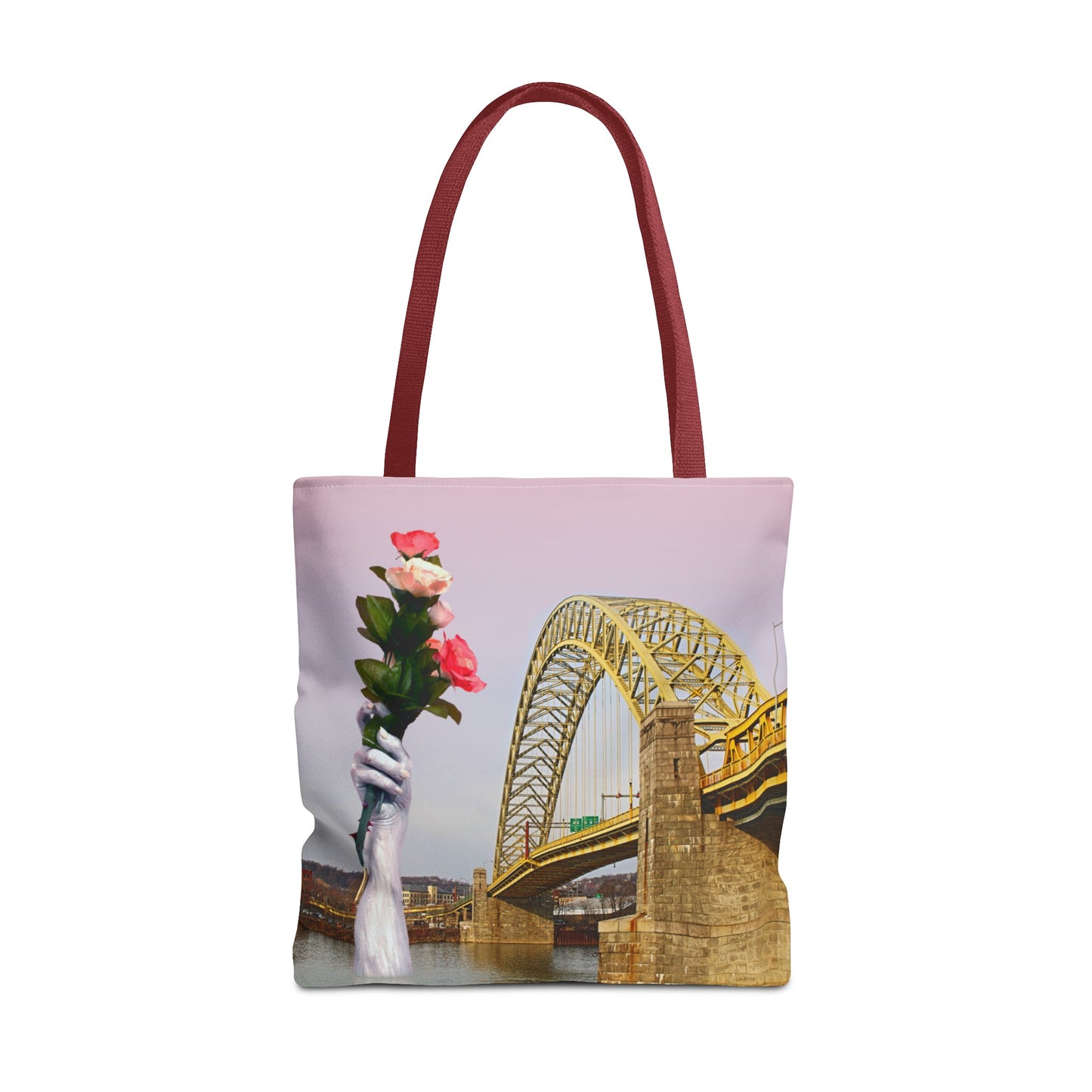 Romantic Tote Bag for Valentine's and Long-Distance Lovers: A Bridge Too Far Design with Flowers