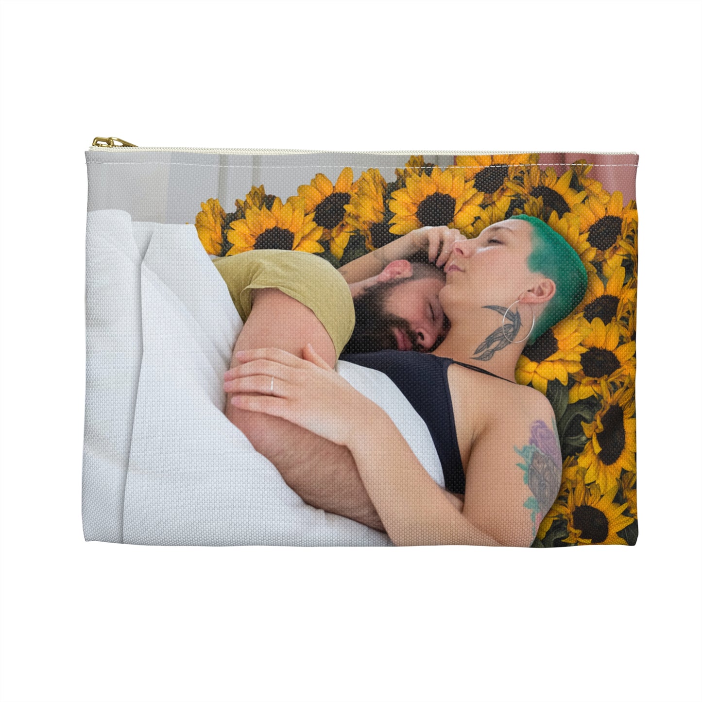 Loving Couple & Sunflowers Accessory Pouch - Surreal Artwork "Sunflowers In Your Room"