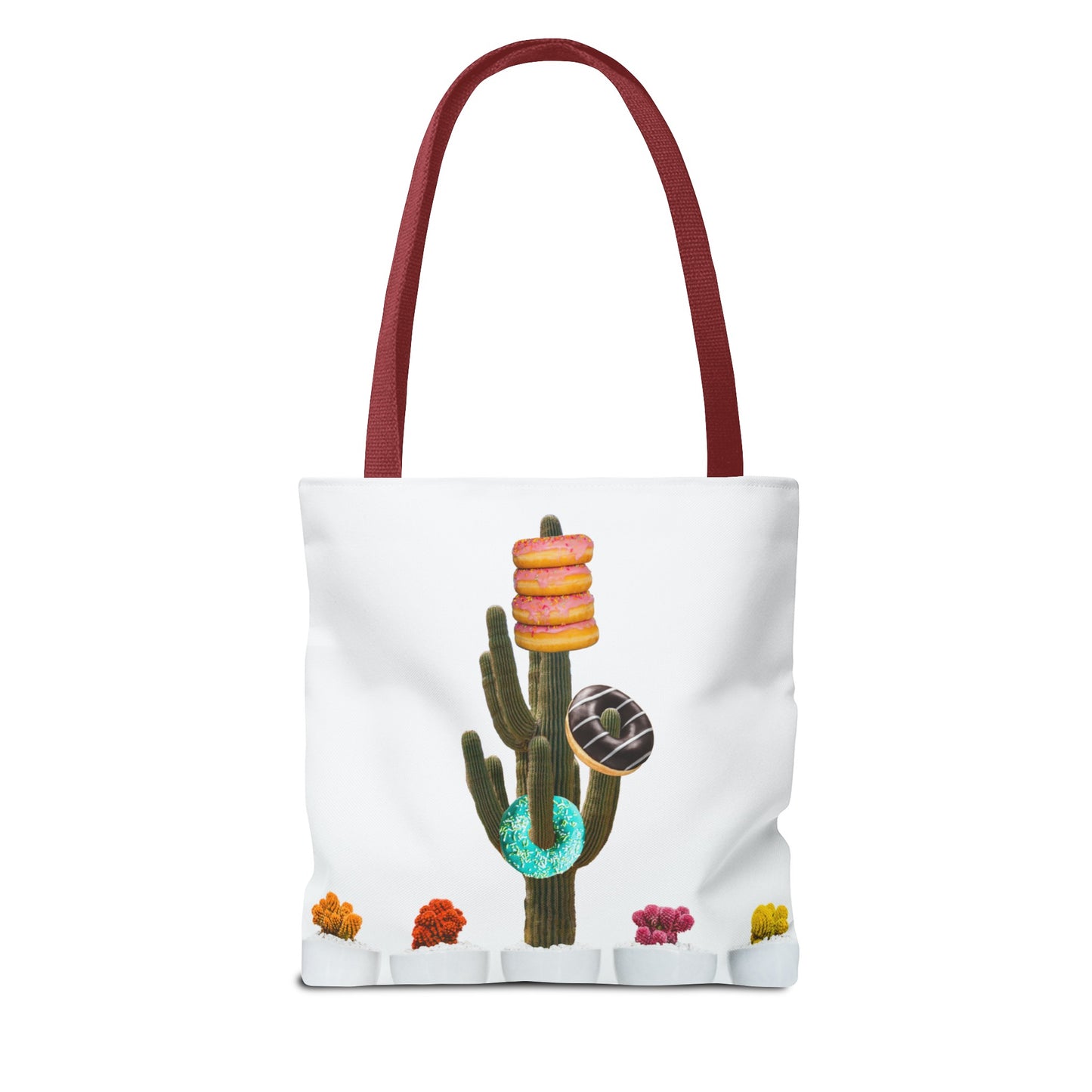 Collage Art Tote Bag featuring 'Giving Tree' & Colorful Donut Cactus Design