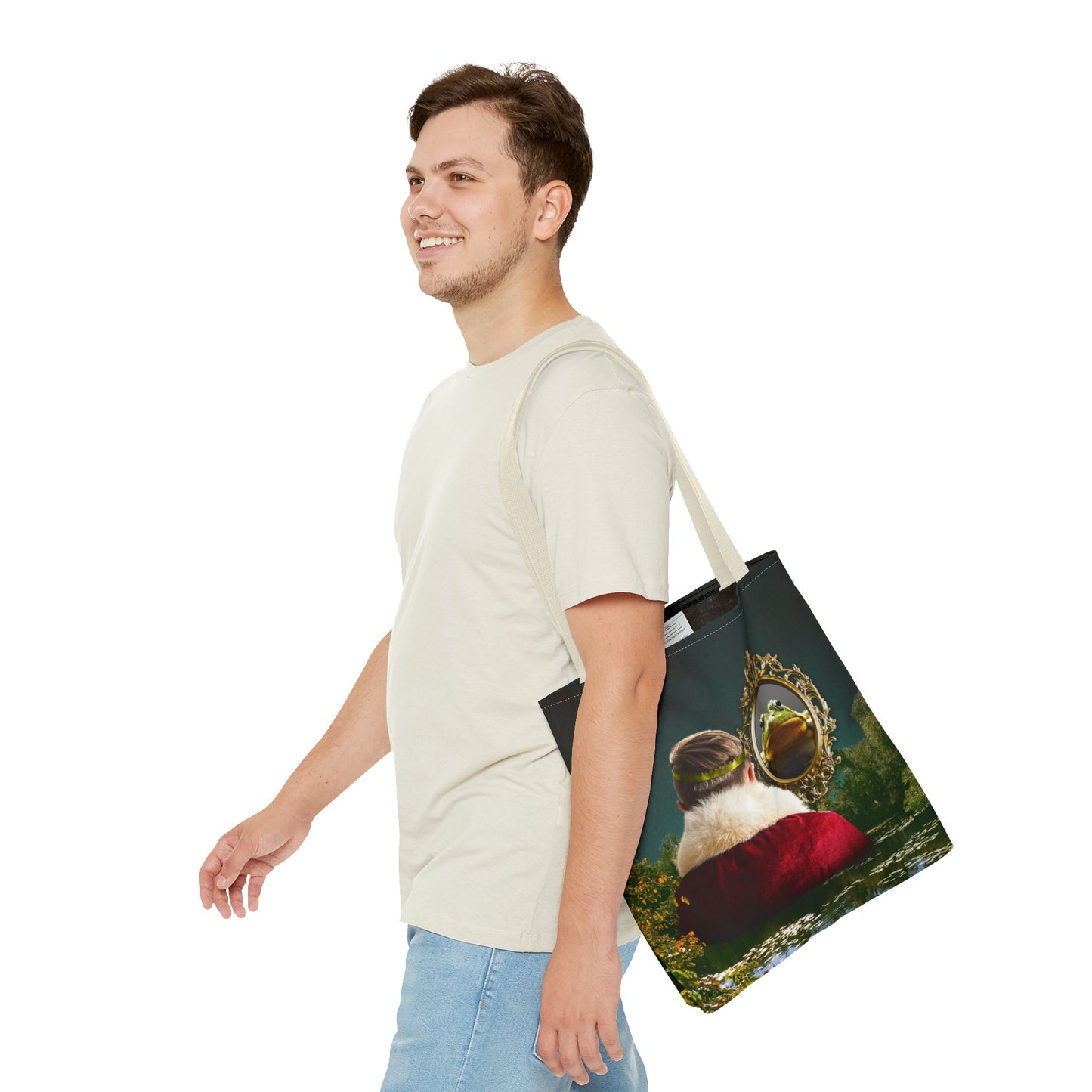 Frog Prince Reflection Tote Bag - Mystic Wetlands Collage Art Print