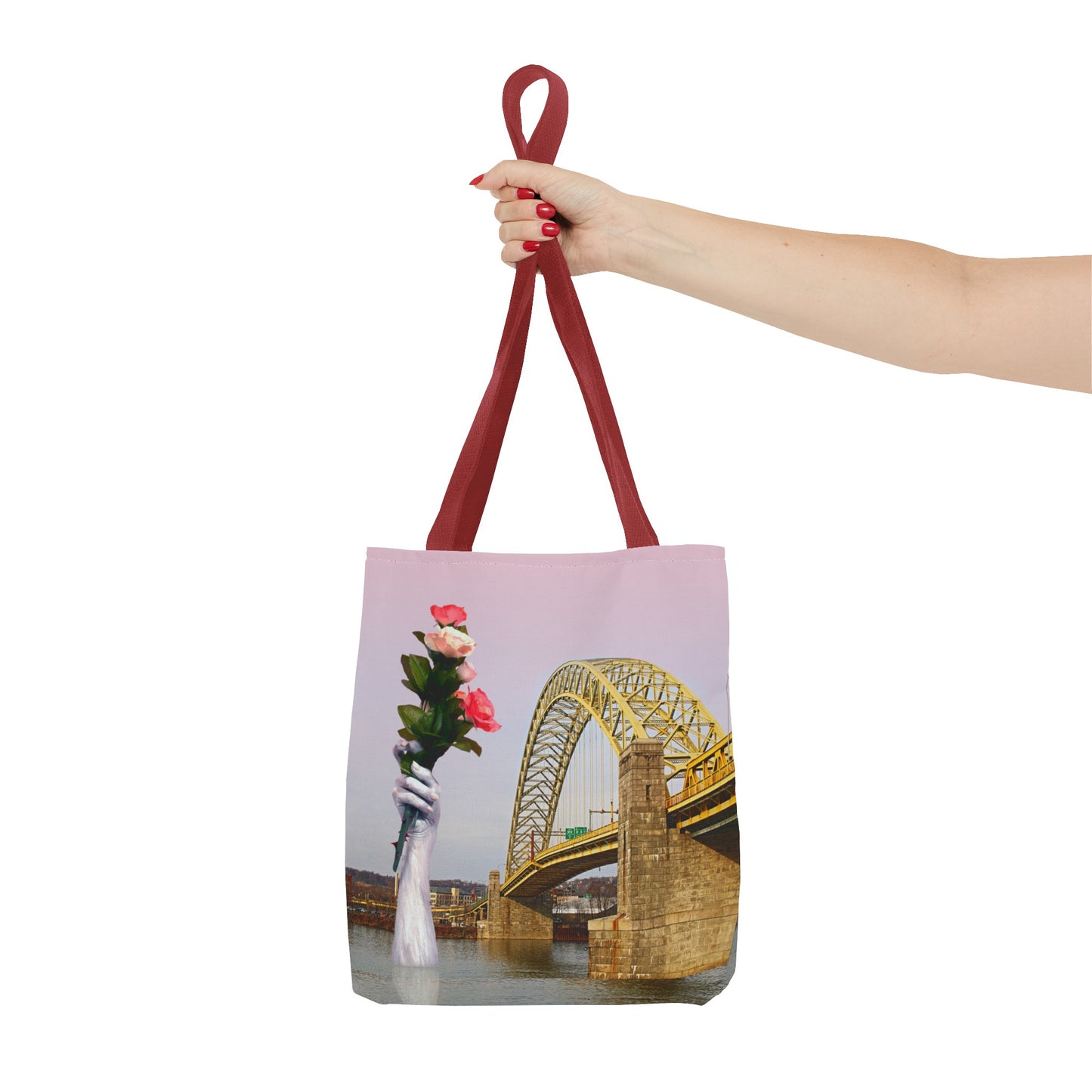 Romantic Tote Bag for Valentine's and Long-Distance Lovers: A Bridge Too Far Design with Flowers