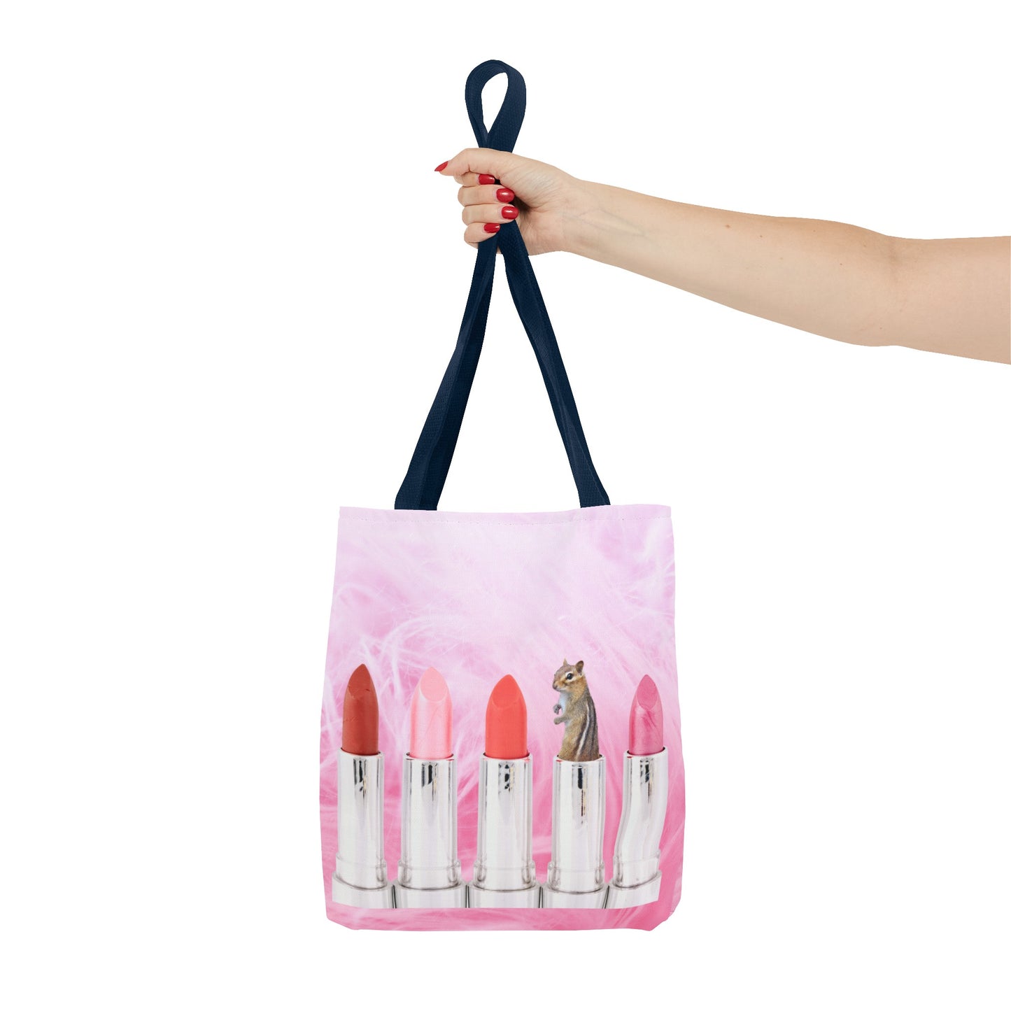 Vibrant Lipstick Tote Bag with Chipmunk Surprise - Unique Gift "Shocking Color"