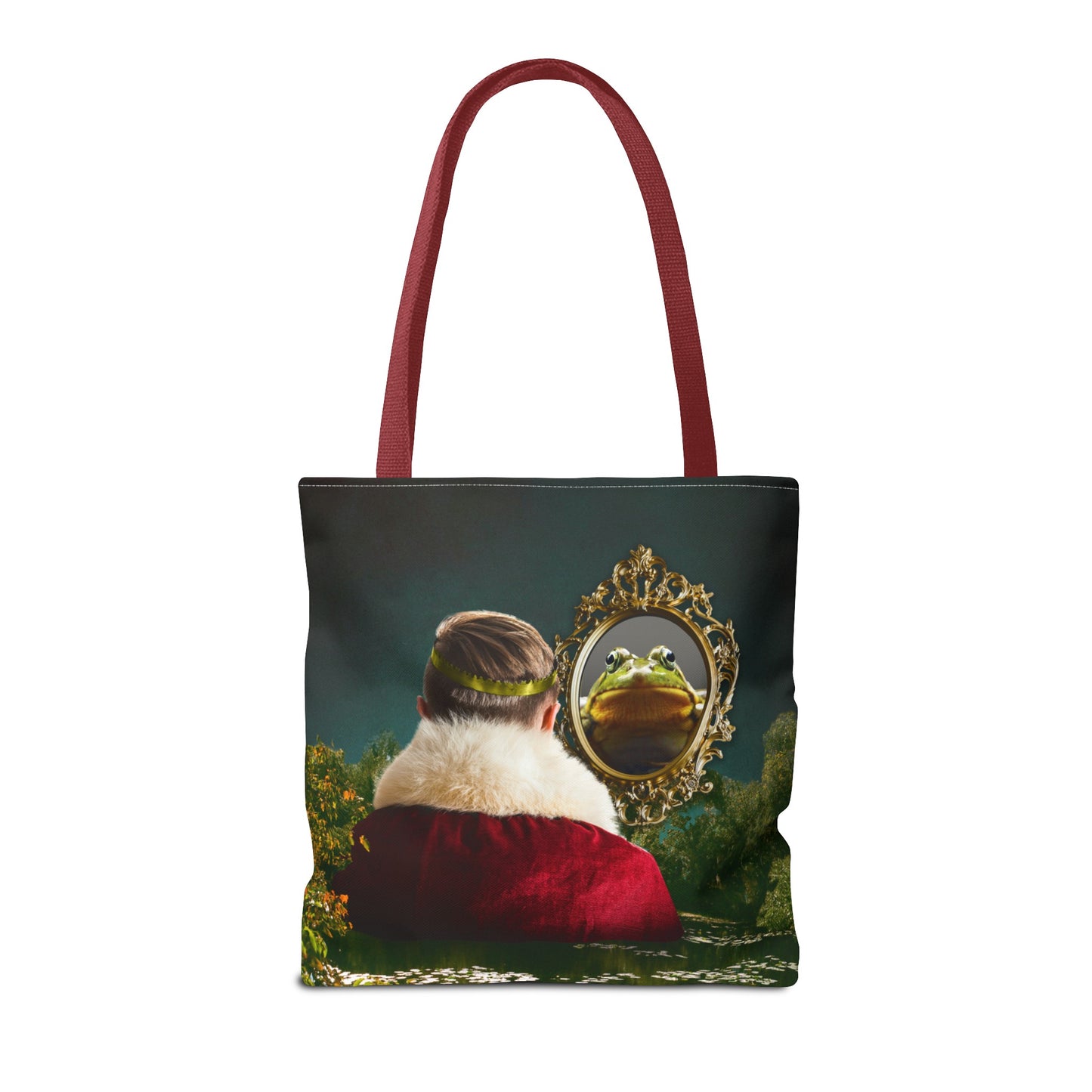 Frog Prince Reflection Tote Bag - Mystic Wetlands Collage Art Print