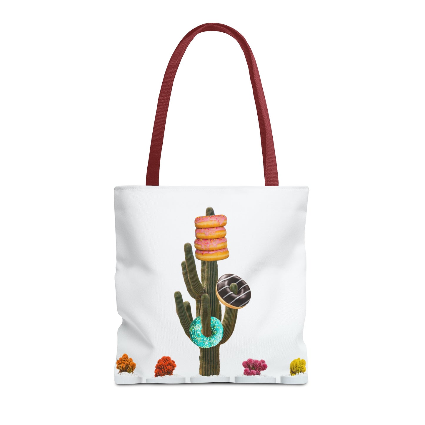 Collage Art Tote Bag featuring 'Giving Tree' & Colorful Donut Cactus Design