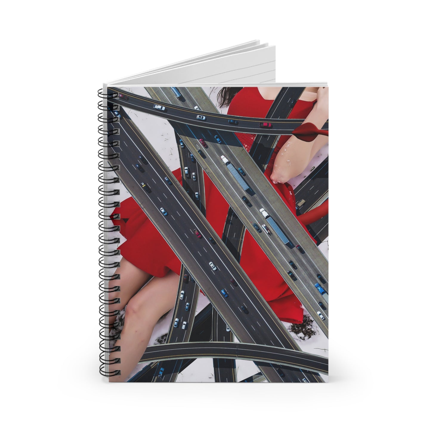 Spiral Notebook with Digital Collage Art - Speed Demon Giantess in Red Dress