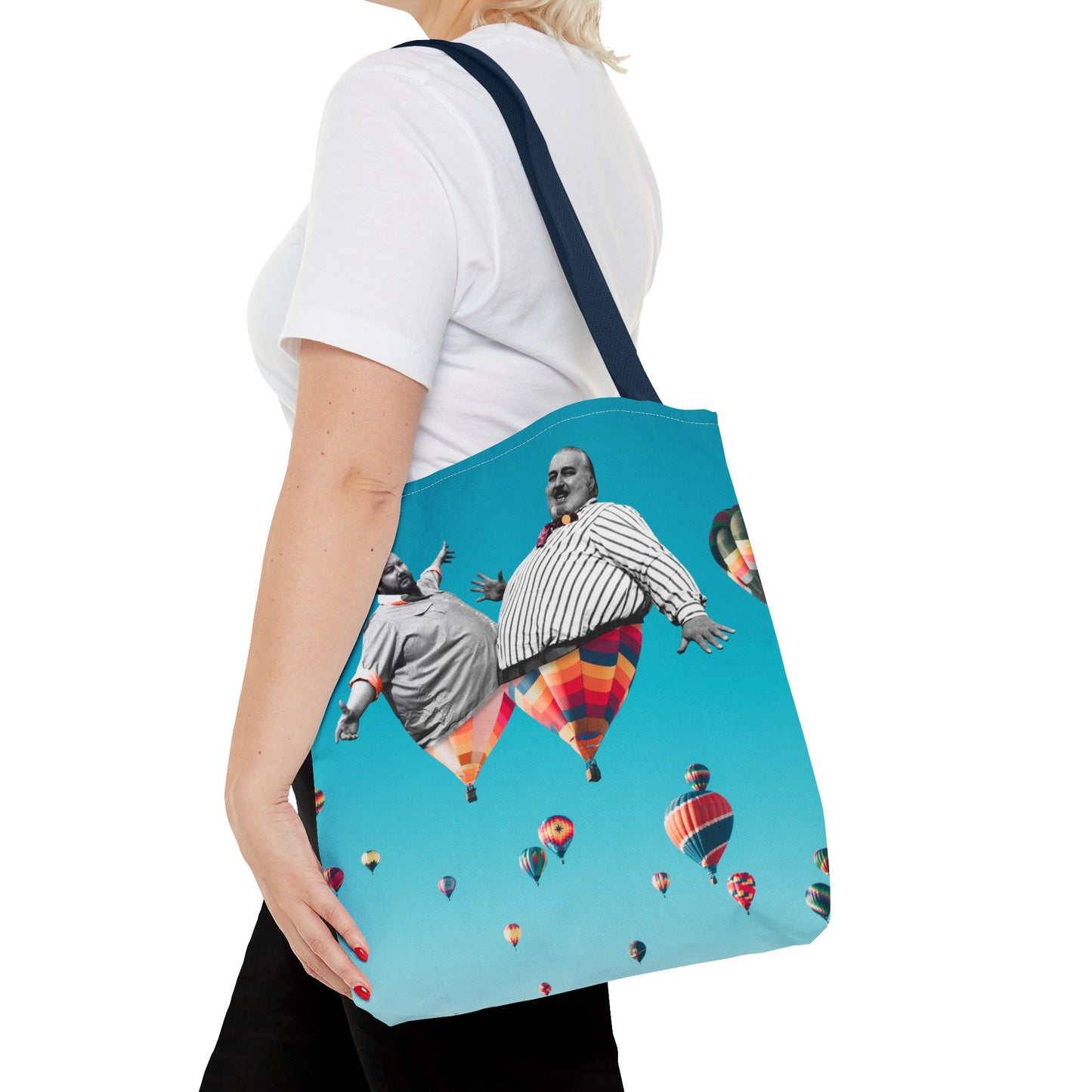 Whimsical Tote Bag with Surreal Art Print - Up Up & Away - Captivating Figures in Flight