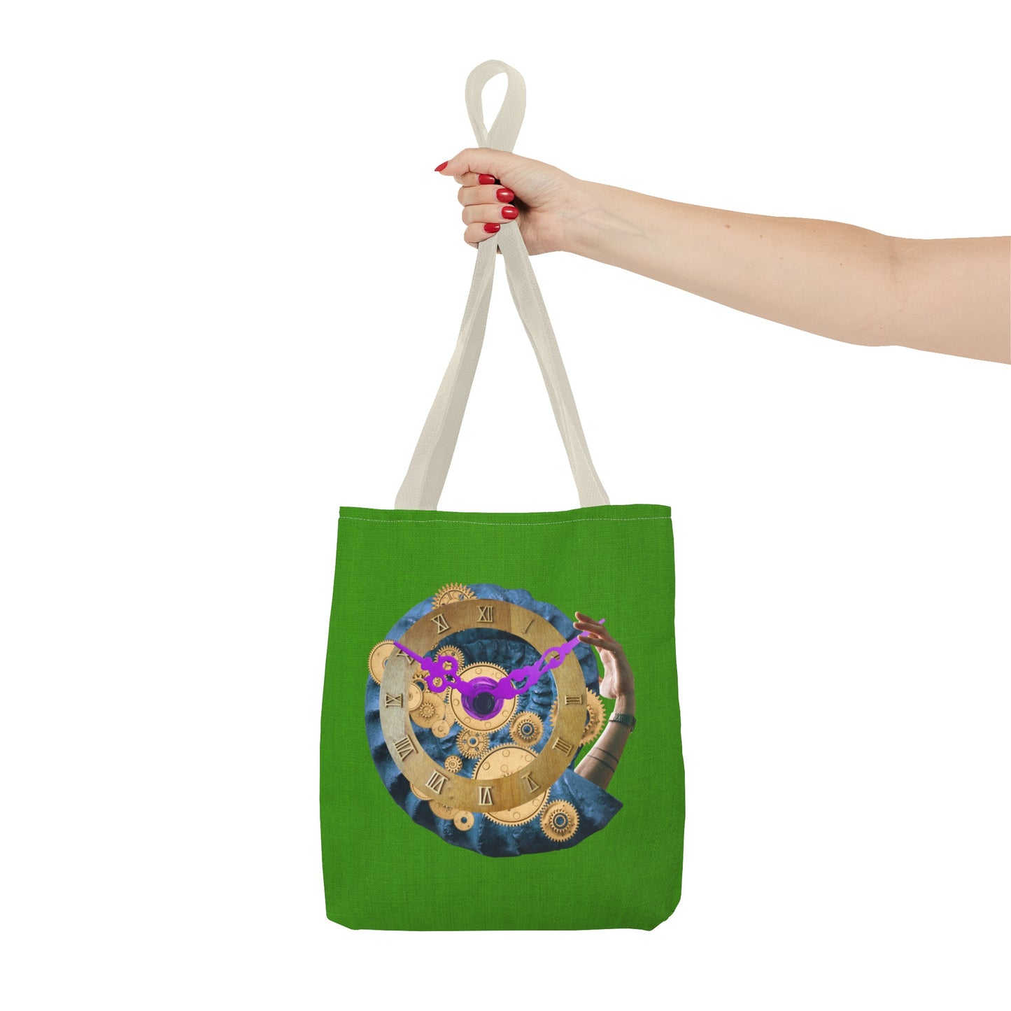 Steampunk Clock Tote Bag with Surreal Ammonite Art Print - Departure Time