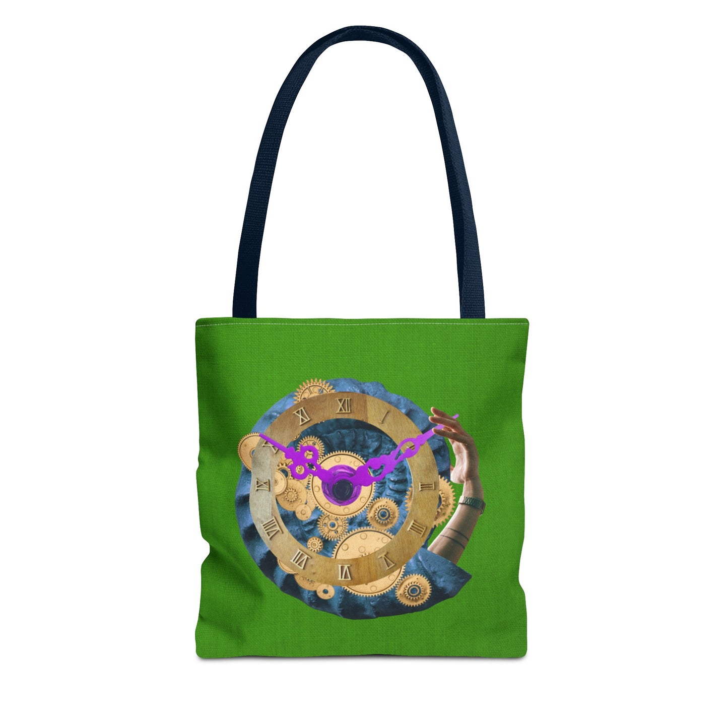 Steampunk Clock Tote Bag with Surreal Ammonite Art Print - Departure Time