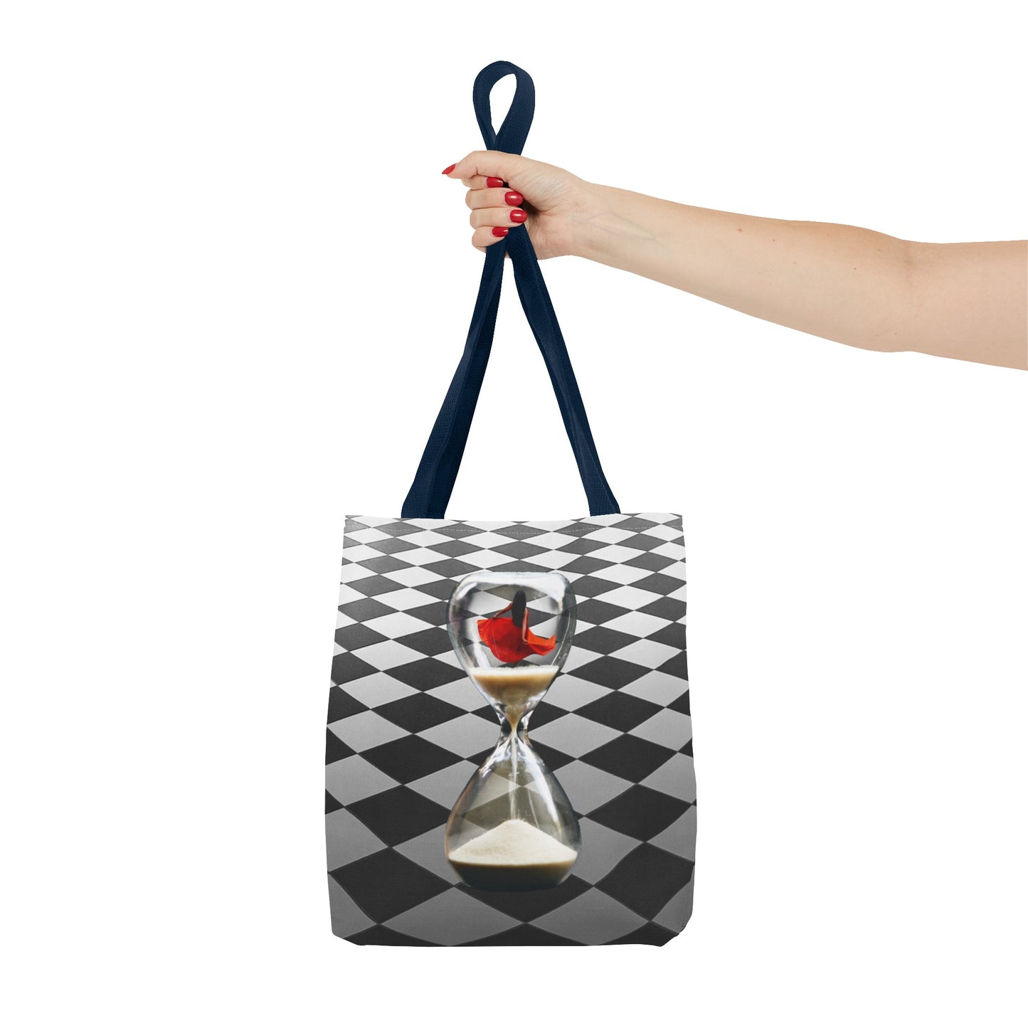 Red Dress Dancer Tote Bag - Surreal Art Checkerboard Design - Dance Through Life