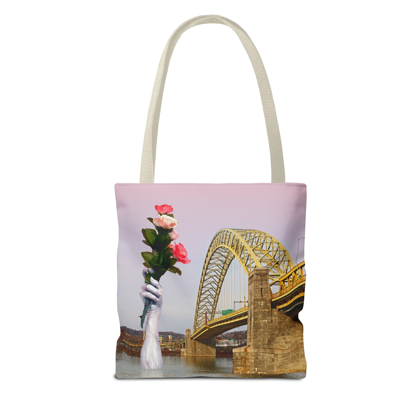 Romantic Tote Bag for Valentine's and Long-Distance Lovers: A Bridge Too Far Design with Flowers