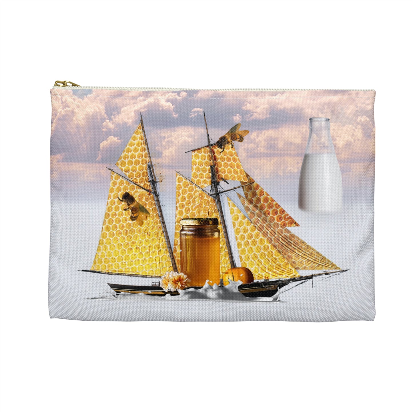 Whimsical Bees Adventure Accessory Pouch - Milk & Honey Collage Art