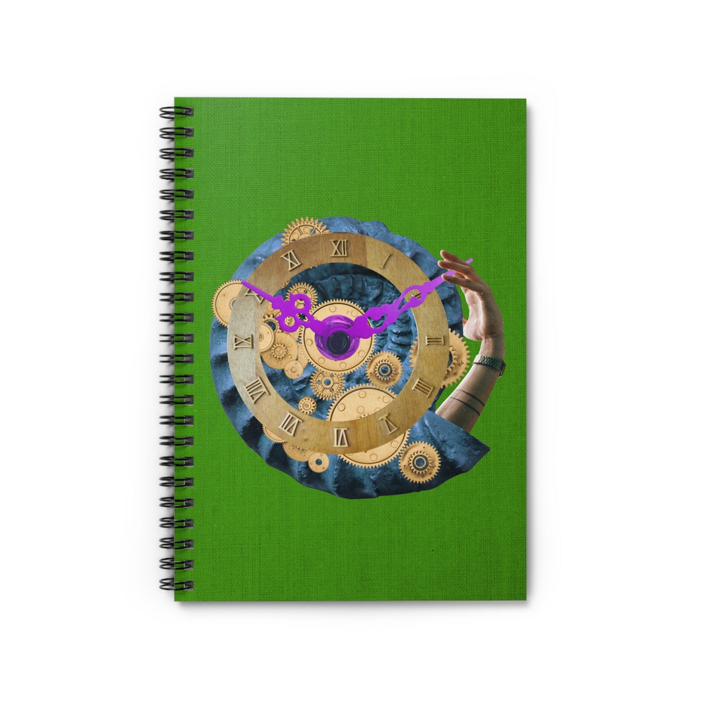 Steampunk Ammonite Clock Spiral Notebook with Digital Collage Art - 'Departure Time'