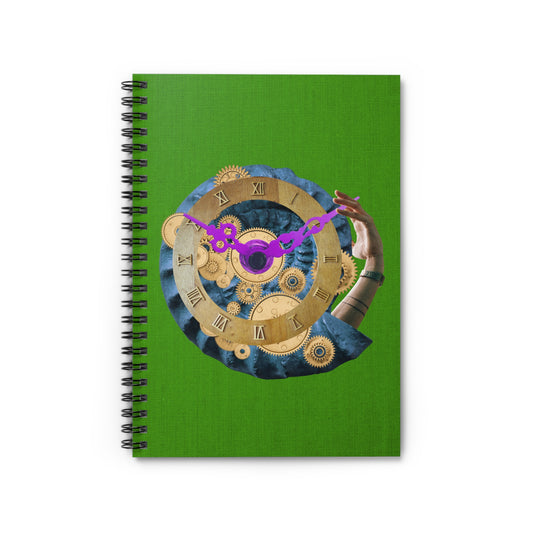 Steampunk Ammonite Clock Spiral Notebook with Digital Collage Art - 'Departure Time'