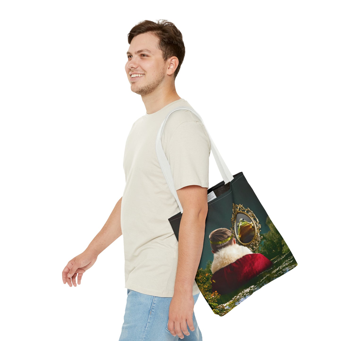 Frog Prince Reflection Tote Bag - Mystic Wetlands Collage Art Print