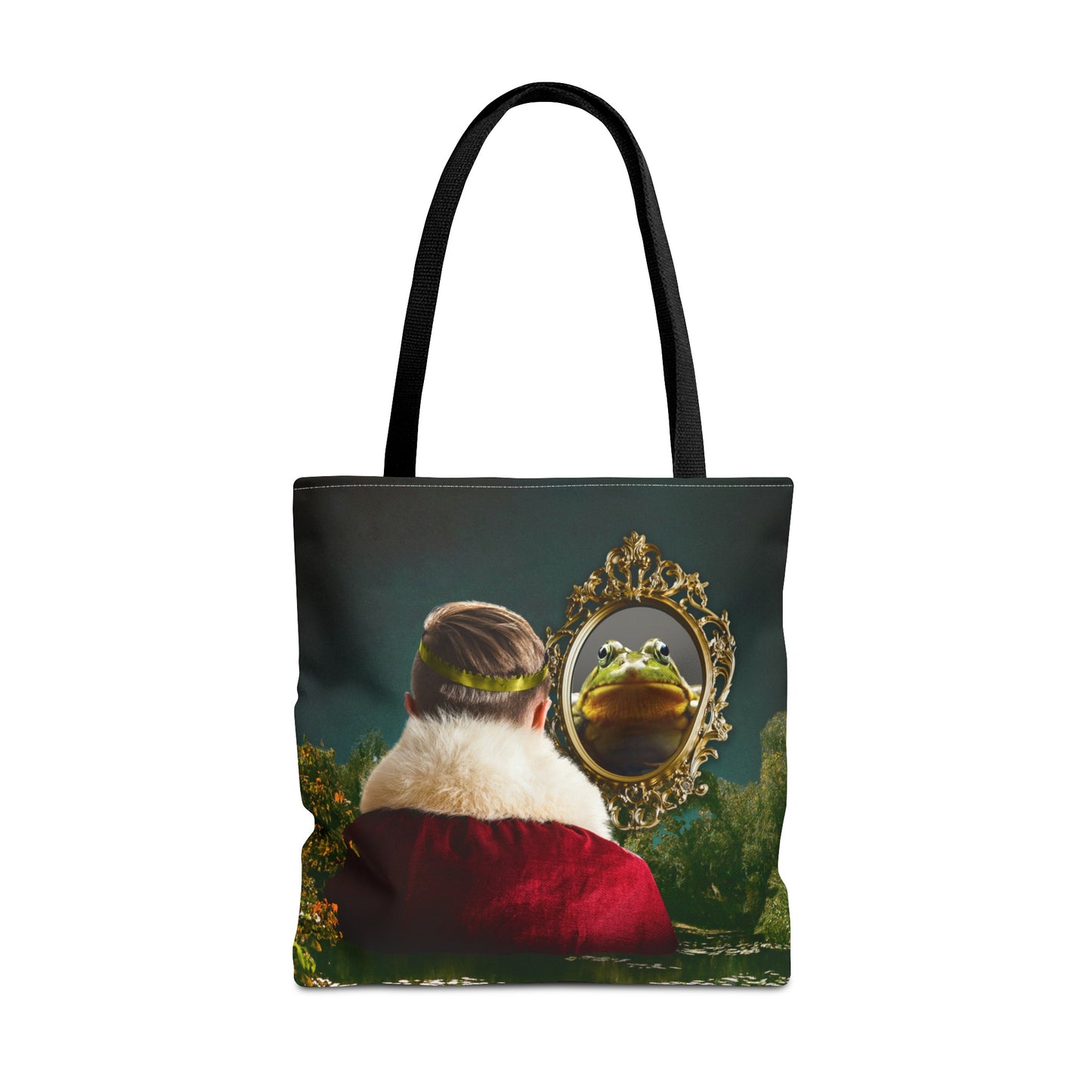 Frog Prince Reflection Tote Bag - Mystic Wetlands Collage Art Print