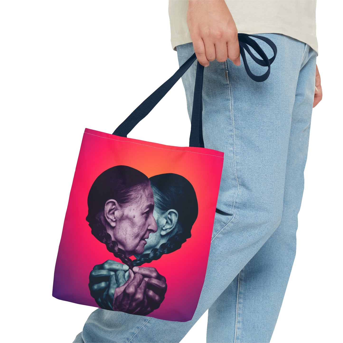Mesmerizing Collage Art Tote Bag "Keeping Secrets" - Woman Whispering Secret into Her Own Ear