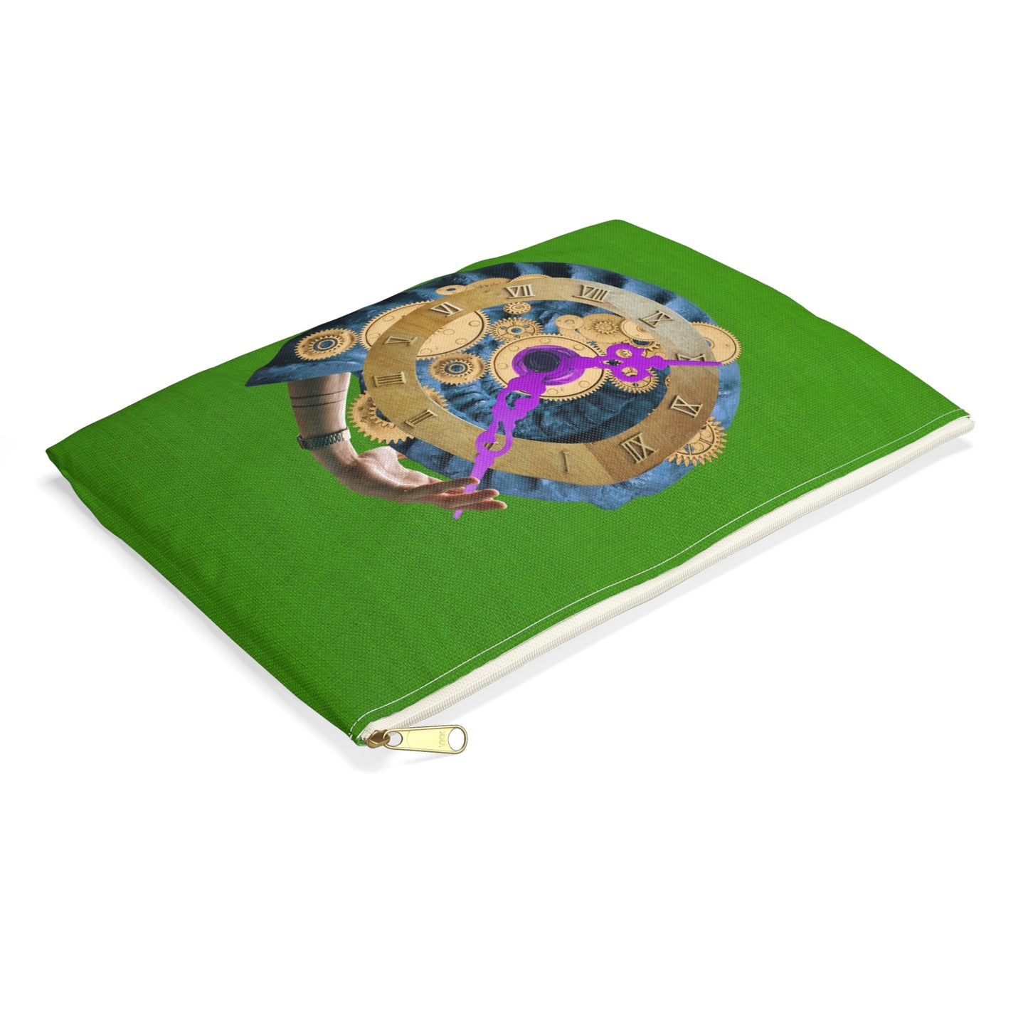 Steampunk Clock Accessory Pouch with Surreal Ammonite Art Print - Departure Time