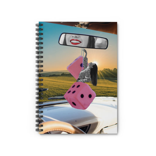 Surreal Art Notebook: 'Fast Car' Collage with Pink Fuzzy Dice and Reflection of Joy